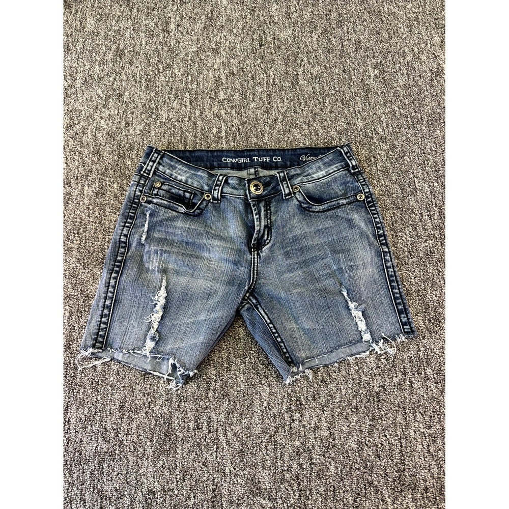 Cowgirl Tuff Co. Shorts Womens 30 Blue Denim Low Rise Light Wash Frayed Hem